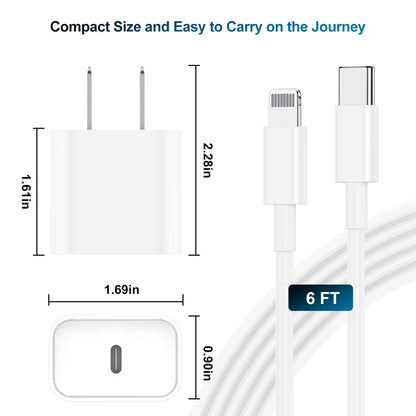 Compatible with Iphone 14 13 12 Charger,20W Fast Charger with 6Ft Lightning Cable,Usb C Charger Fast Charging Adapter Compatible with Iphone 14/13/12/11/Pro/Max/Xr/Xs/Se/8 Ipad Case,White