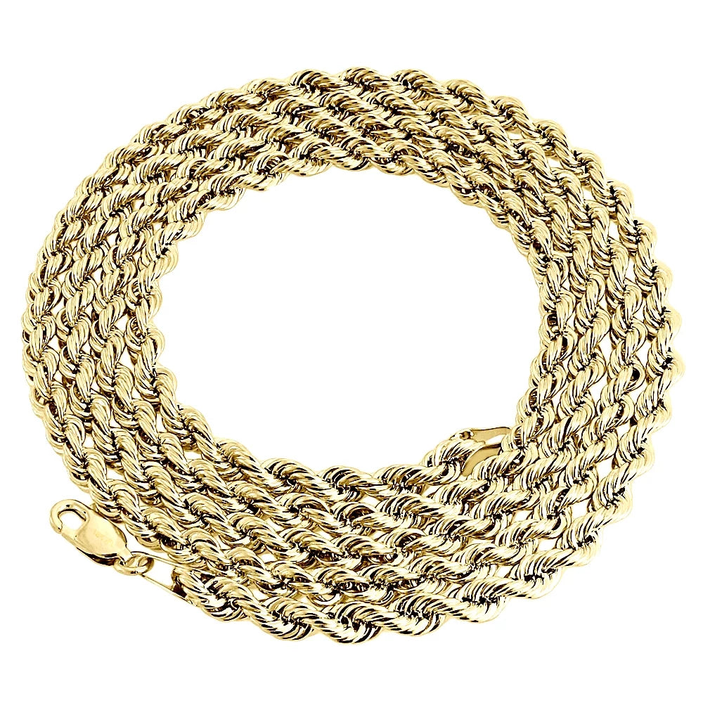 18K Yellow Gold Diamond Cut Solid Rope Chain 4Mm Link Necklace 24 Inches