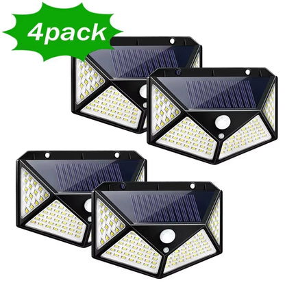 LED Solar Wall Lamp with Motion Sensor, 4 Sides, Luminous, Waterproof, Outdoor, Garden, Courtyard, 100 LED, 1-12Pcs