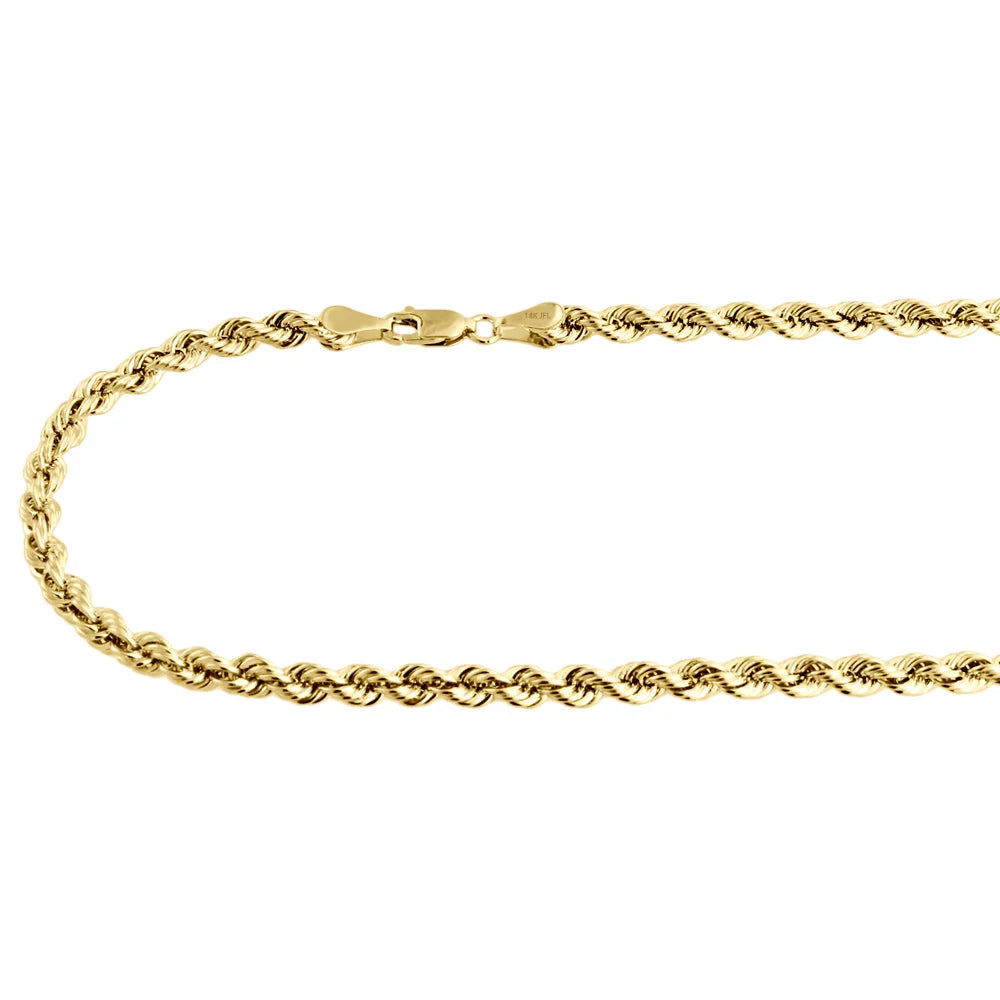 18K Yellow Gold Diamond Cut Solid Rope Chain 4Mm Link Necklace 24 Inches