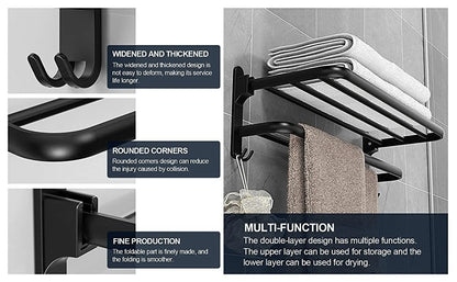 Towel Rack for Bathroom Towel Holder for Bathroom Wall Mounted,Black Towel Bar Storage