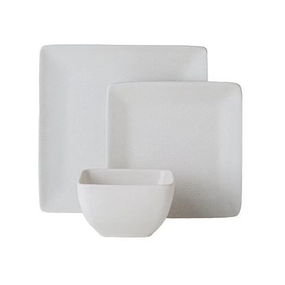 -Cream Square Stoneware 12-Piece Dinnerware Set