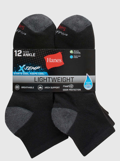 Men'S X-Temp Active Cool Lightweight Ankle Socks, 12-Pack