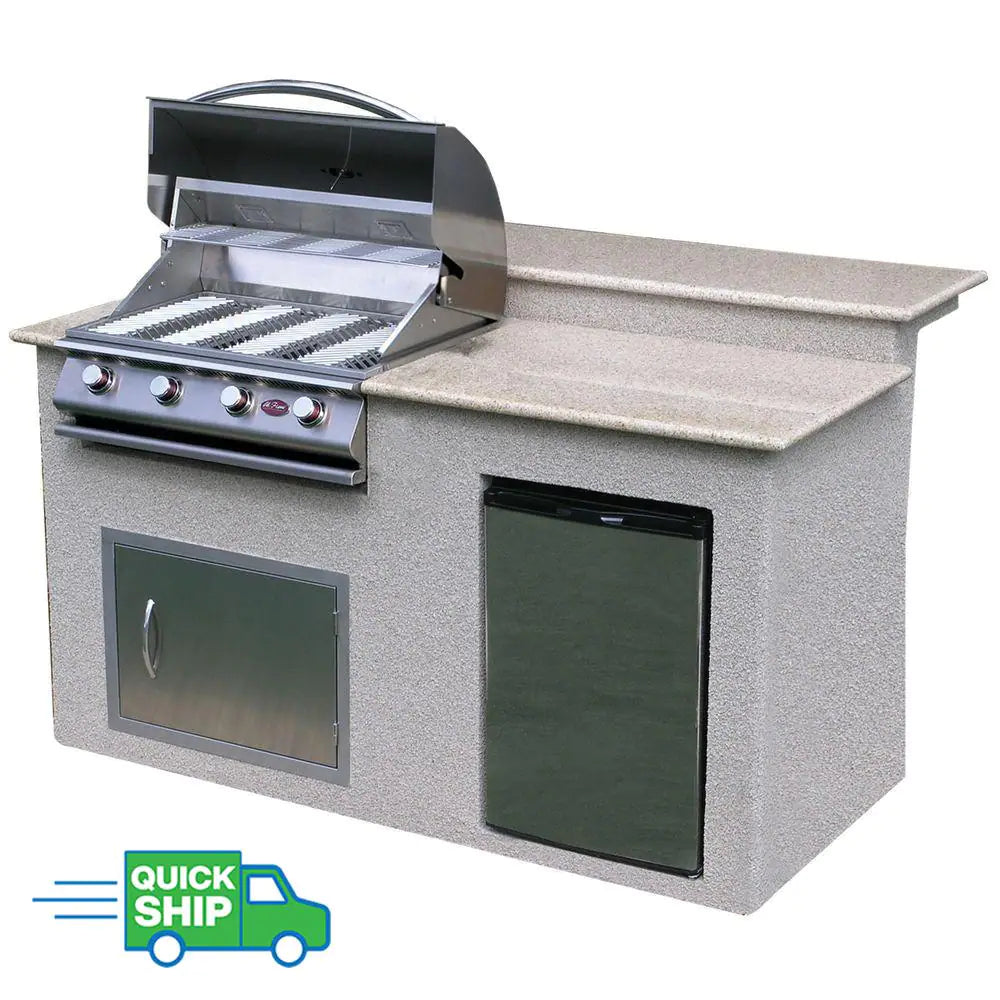 6 Ft. Stucco Grill Island with Granite Top and 4-Burner Gas Grill in Stainless Steel