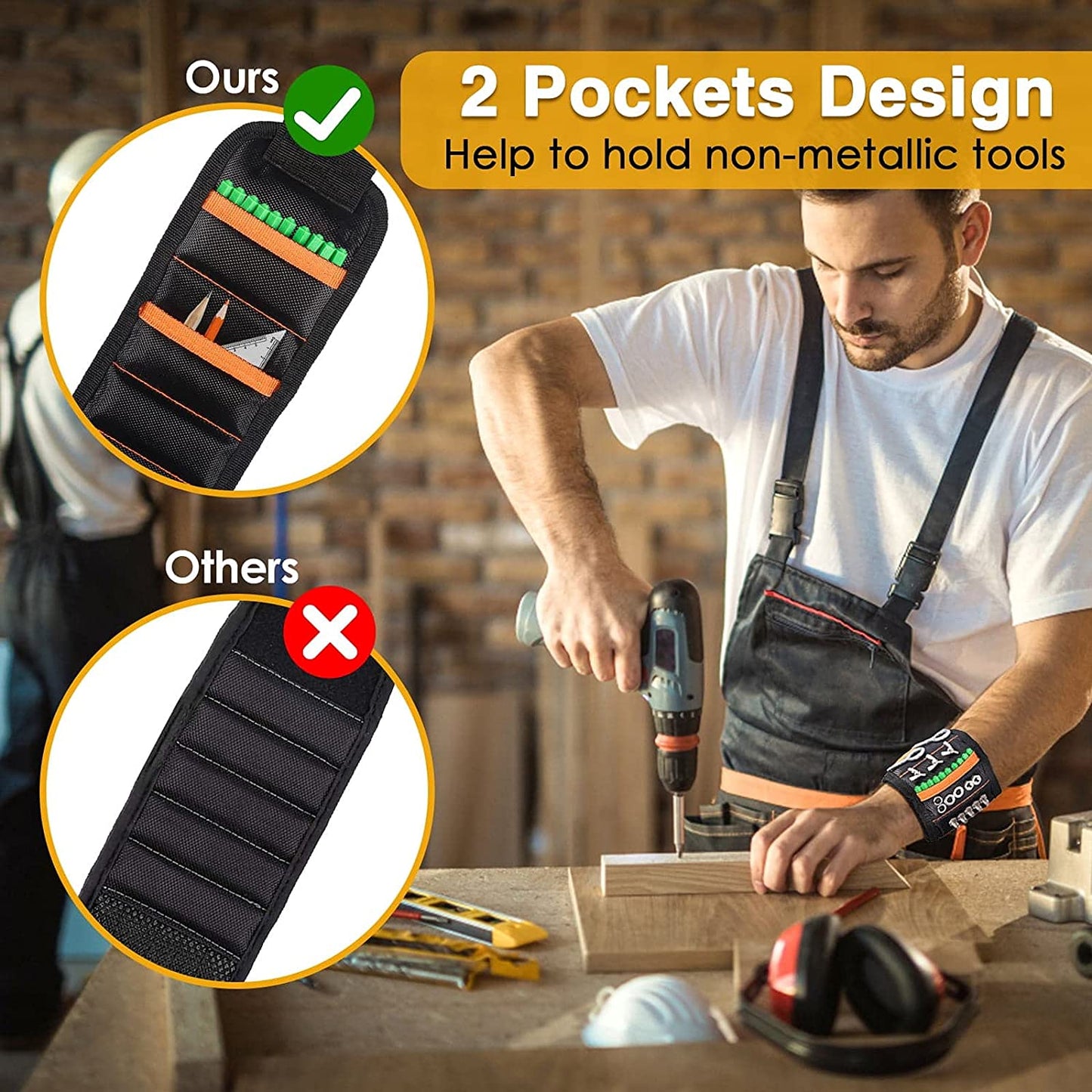 Magnetic Wristband Tool Belt with 15 Strong Magnets for Holding Screws, Nails, Wrenches, Drill Bits - Cool Gadgets Gifts for Men Dad Husband DIY Handyman