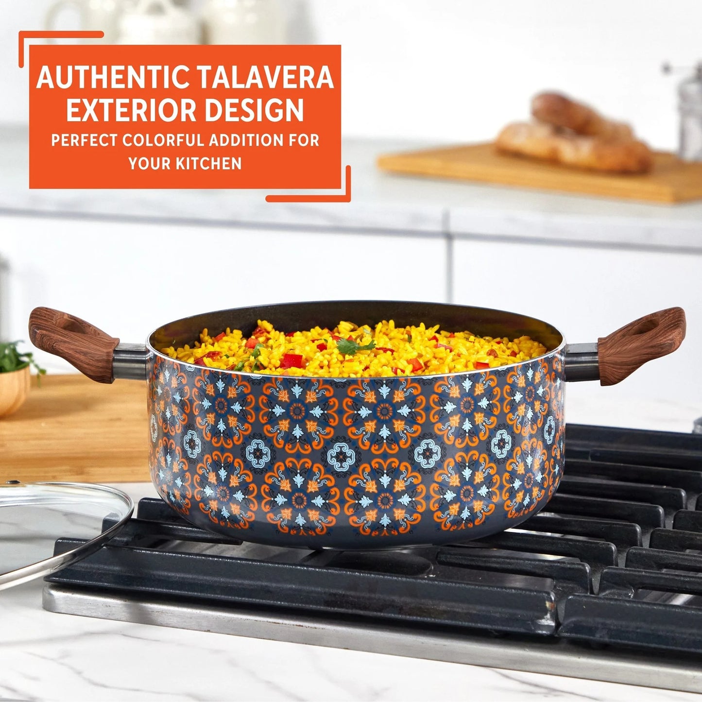 4.8 Qt Nonstick Aluminum Talavera Design Dutch Oven with Cool Touch Handle