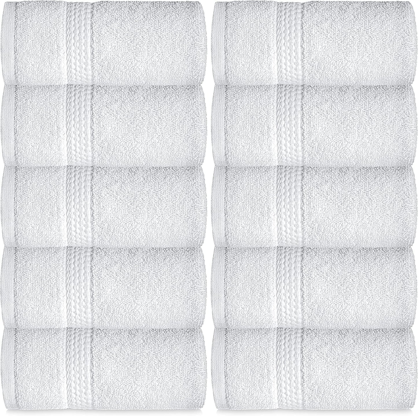 Premium Cotton Bath Hand Towels for Home, Hotel & Spa, 12-Pack White