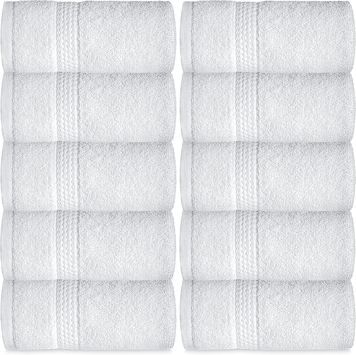 Premium Cotton Bath Hand Towels for Home, Hotel & Spa, 12-Pack White