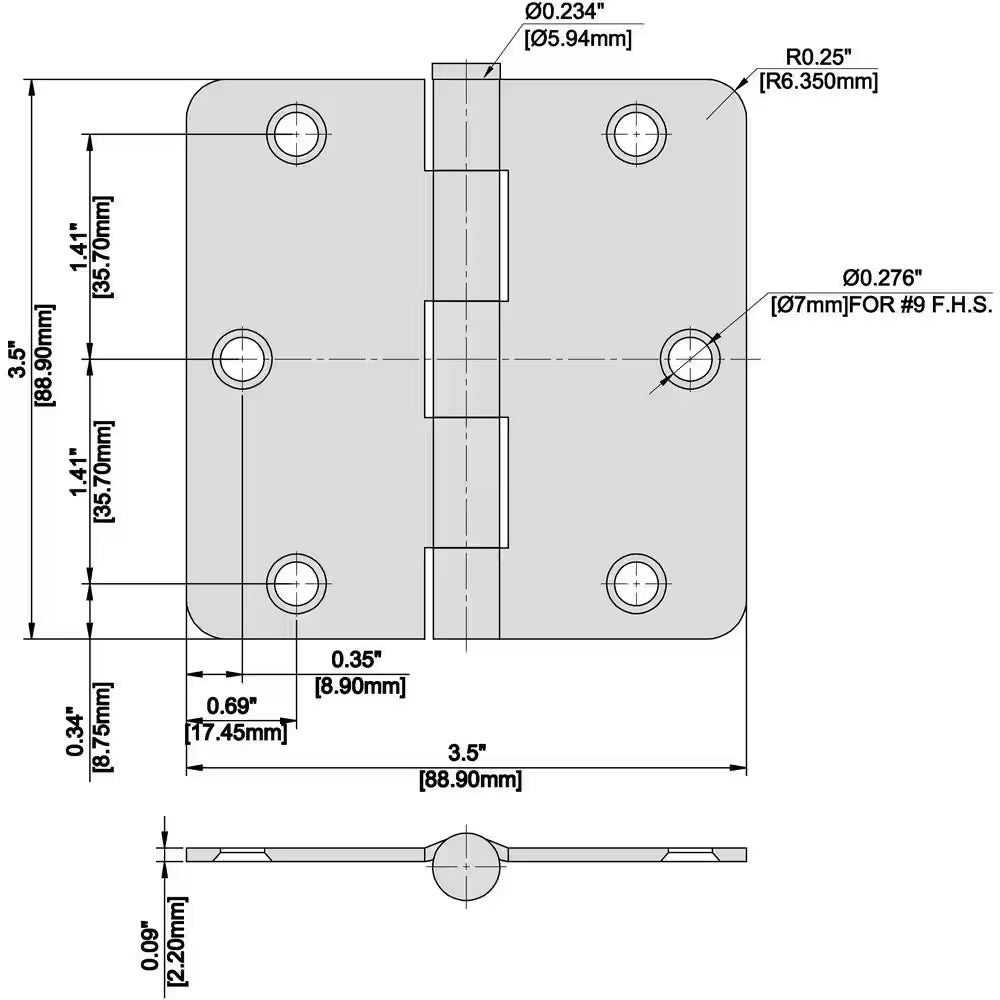 3-1/2 In. X 1/4 In. Radius Matte Black Squeak-Free Door Hinge