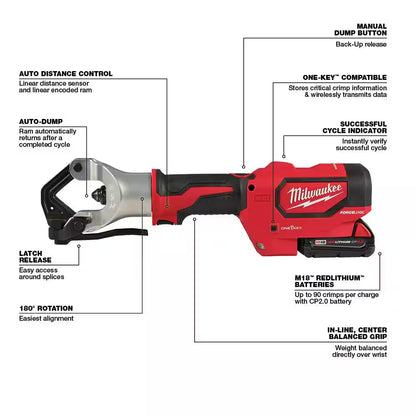 M18 18V Lithium-Ion Cordless FORCE LOGIC 750 MCM Dieless Crimping Tool Kit with 2 2.0 Ah Batteries and Bag