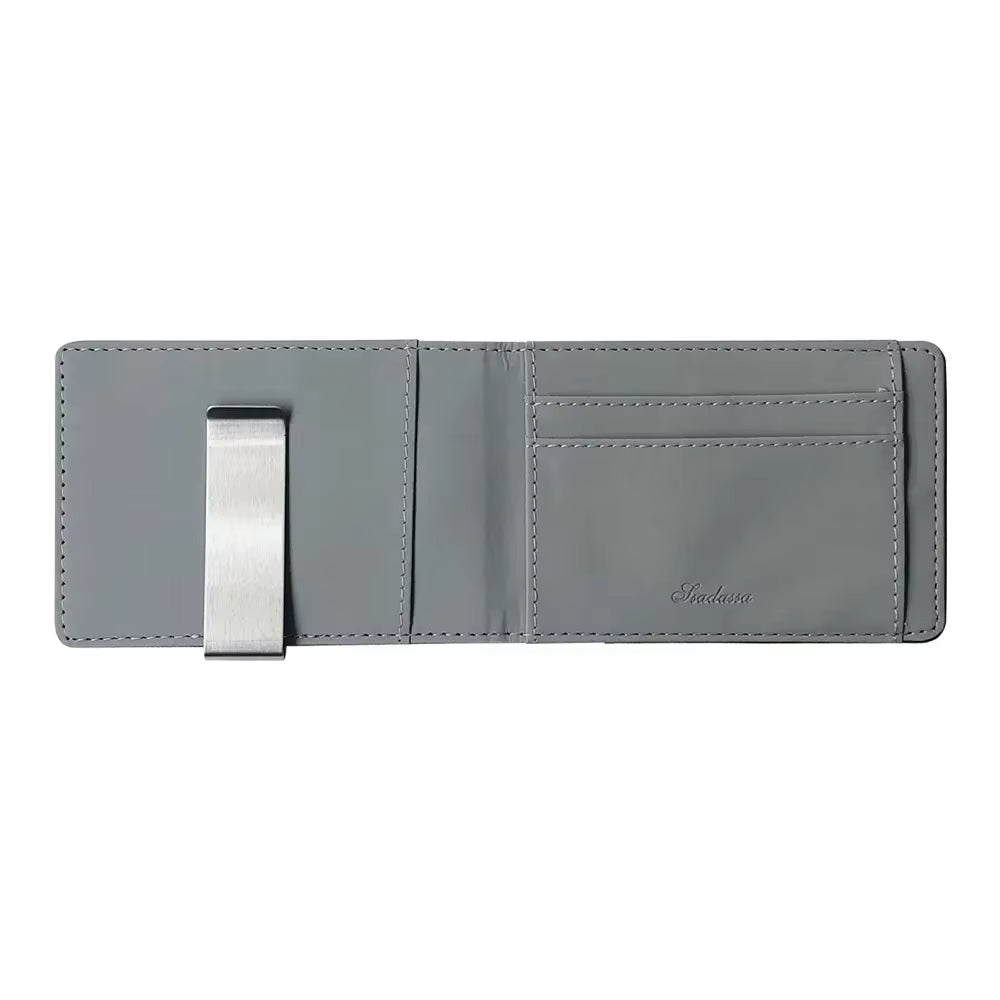 Hot Sale Fashion Solid Men'S Thin Bifold Money Clip Leather Wallet with a Metal Clamp Female ID Credit Card Purse Cash Holder