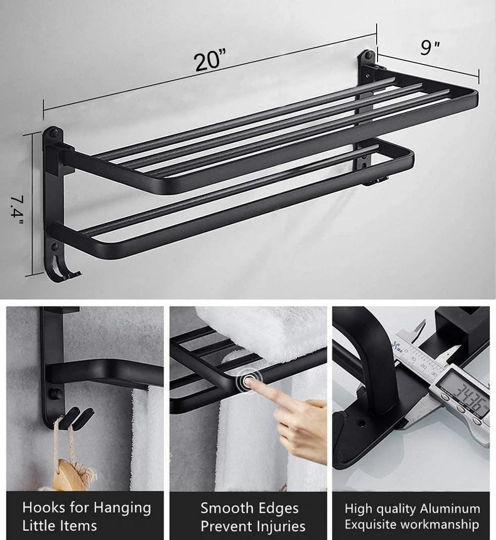 Towel Rack for Bathroom Towel Holder for Bathroom Wall Mounted,Black Towel Bar Storage