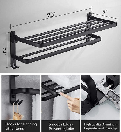 Towel Rack for Bathroom Towel Holder for Bathroom Wall Mounted,Black Towel Bar Storage