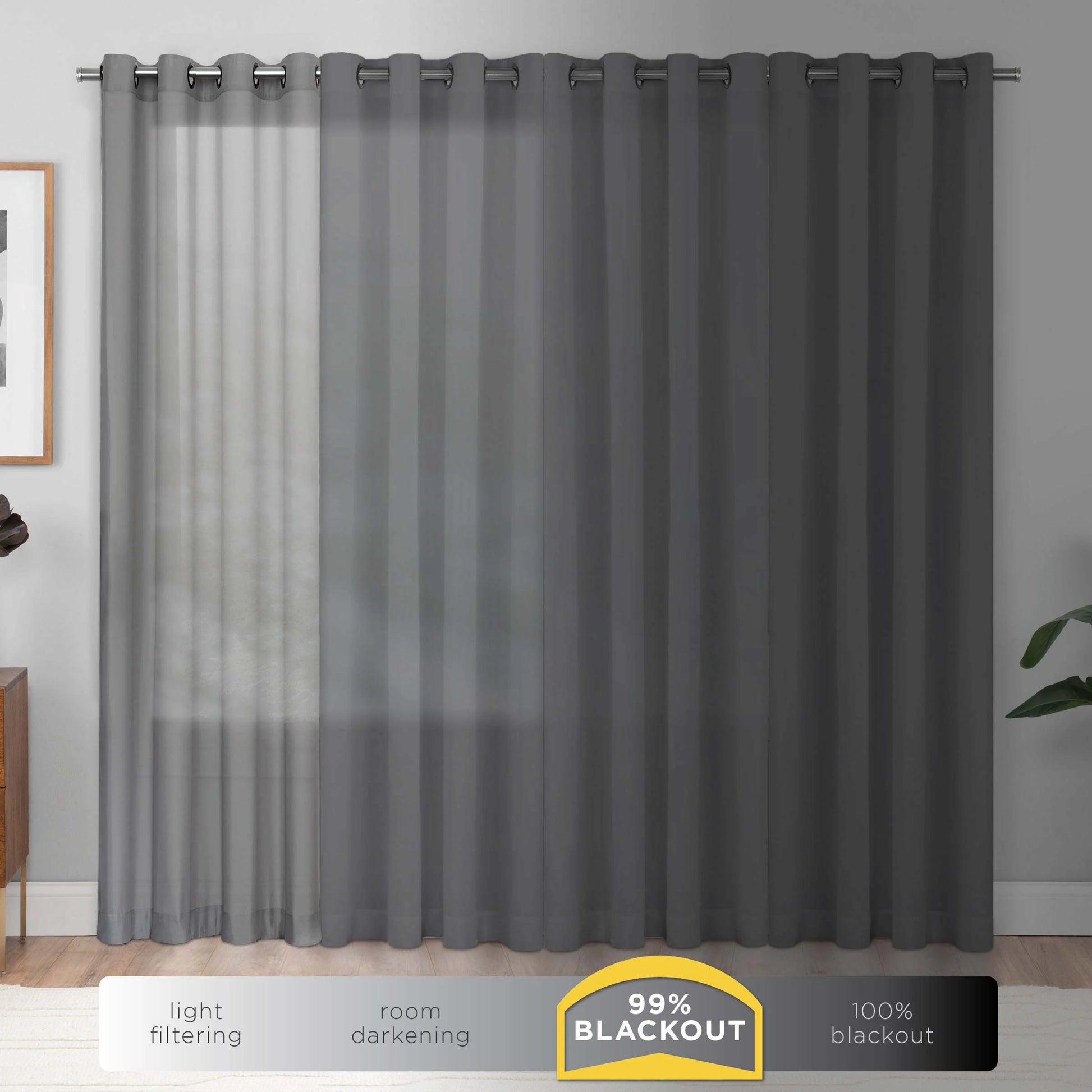 (3 Pack)  Phoenix Solid Blackout Curtain, Panel Pair, Black, 37"W X 84"L