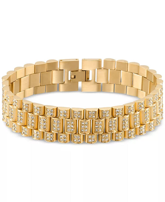 Men'S Crystal Watch Link Bracelet in Gold-Tone Ion-Plated Stainless Steel