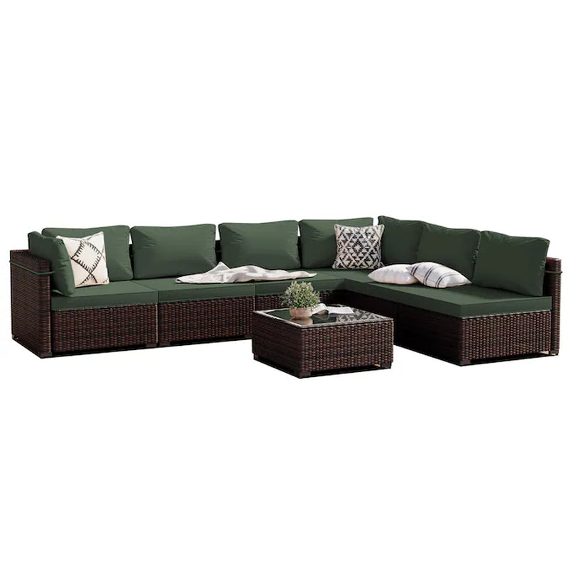 7-Piece Rattan Patio Conversation Set with Beige Cushions