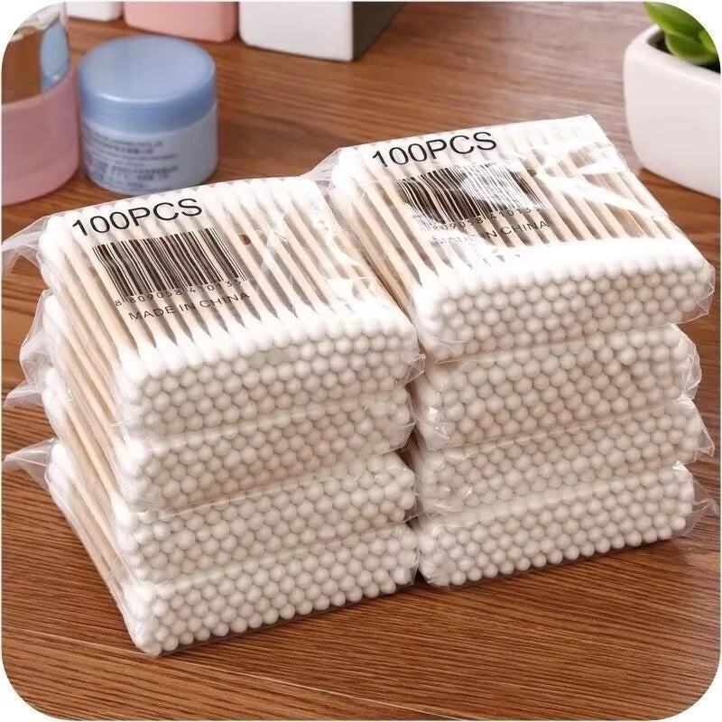 500Pcs Double Head Wood Cotton Swab Nose Ears Cleaning Women Makeup Tools Lipstik Cotton Buds Tip Sticks Bastoncillos Oidos