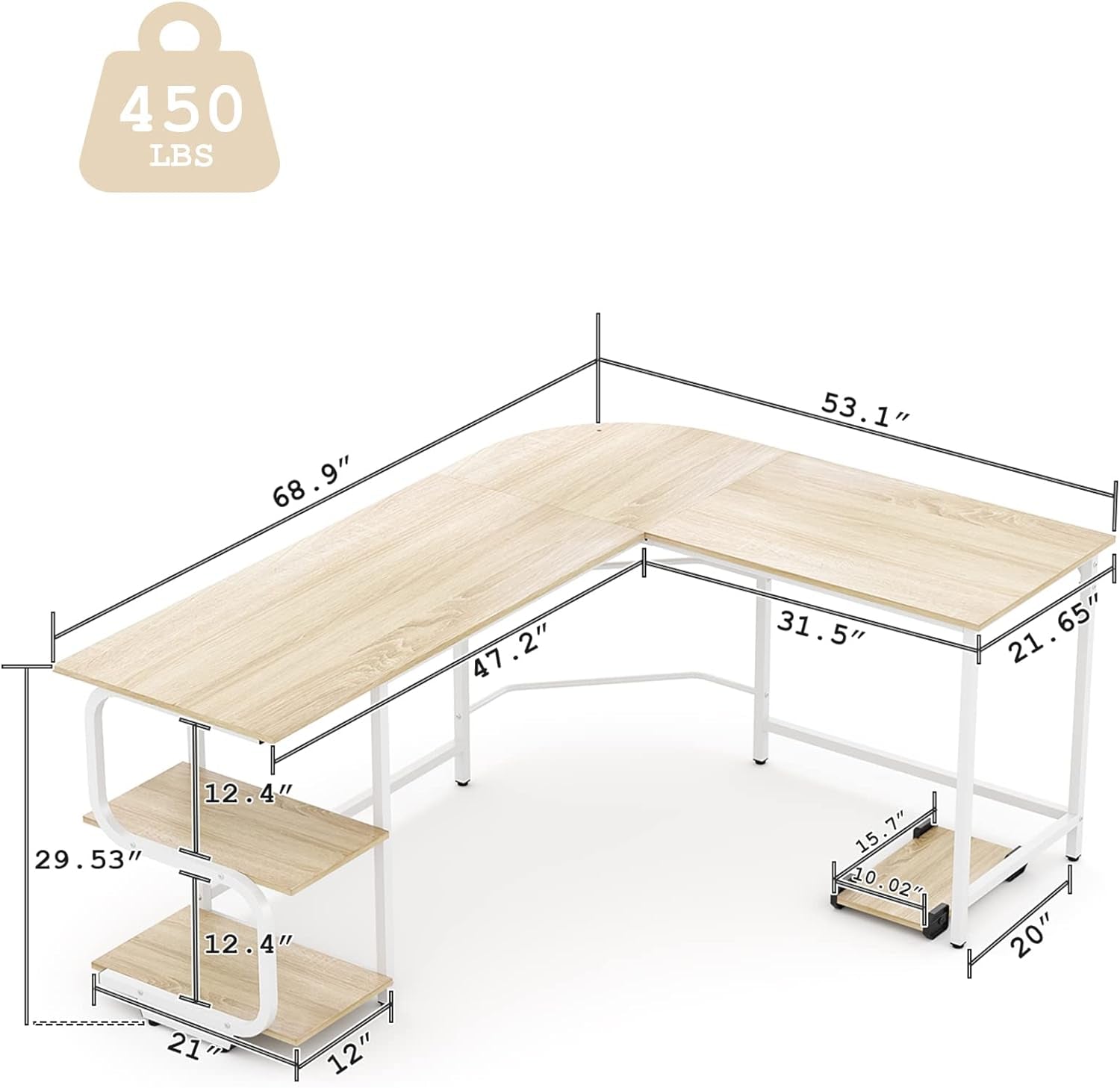 Reversible L Shaped Desk with Large Surface, 69 Inch Sturdy Corner Desk with Storage Shelves, Premium Office Computer Desk Workstation for Home Office Gaming