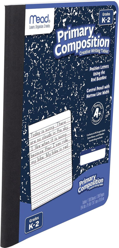 Primary Composition Notebook, Wide Ruled Paper, Grades K-2 Writing Workbook, 9-3/4" X 7-1/2", 100 Sheets, Blue Marble (09902)