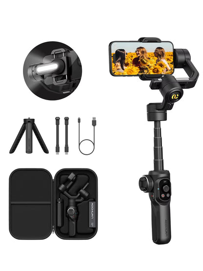 AOCHUAN Smart AI Face Tracking S2 Handheld Gimbal Stabilizer PTZ with Extendable Rod with Fill Light for Phone Tiktok Vlog Video