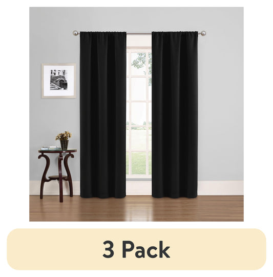 (3 Pack)  Phoenix Solid Blackout Curtain, Panel Pair, Black, 37"W X 84"L