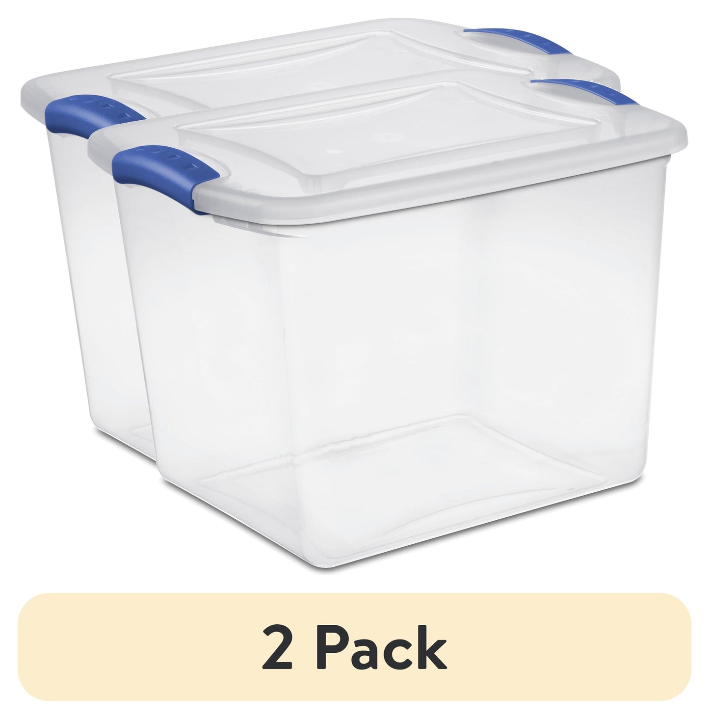 (2 Pack)  27 Qt. Clear Plastic Storage Bin, Clear Plastic Storage Container with Lid and Blue Latches