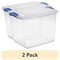 (2 Pack)  27 Qt. Clear Plastic Storage Bin, Clear Plastic Storage Container with Lid and Blue Latches