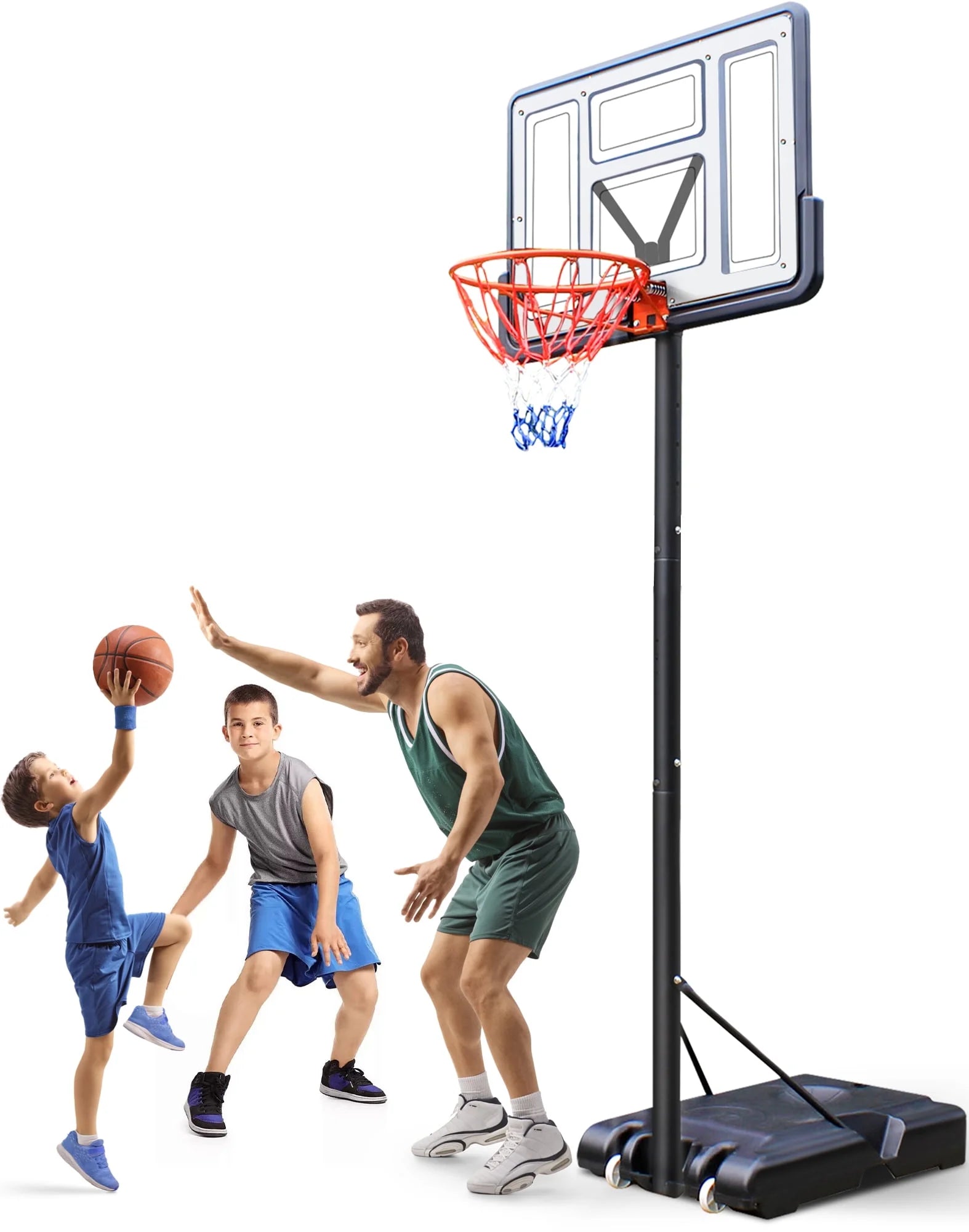 44" Portable Basketball Hoop System, 4.4-10 Ft Height Adjustable Basketball Goal System with Wheels and Shatterproof Backboard and Large Base for Adults Kids Outdoor Indoor Court