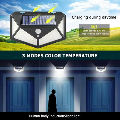 LED Solar Wall Lamp with Motion Sensor, 4 Sides, Luminous, Waterproof, Outdoor, Garden, Courtyard, 100 LED, 1-12Pcs