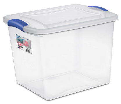 (2 Pack)  27 Qt. Clear Plastic Storage Bin, Clear Plastic Storage Container with Lid and Blue Latches