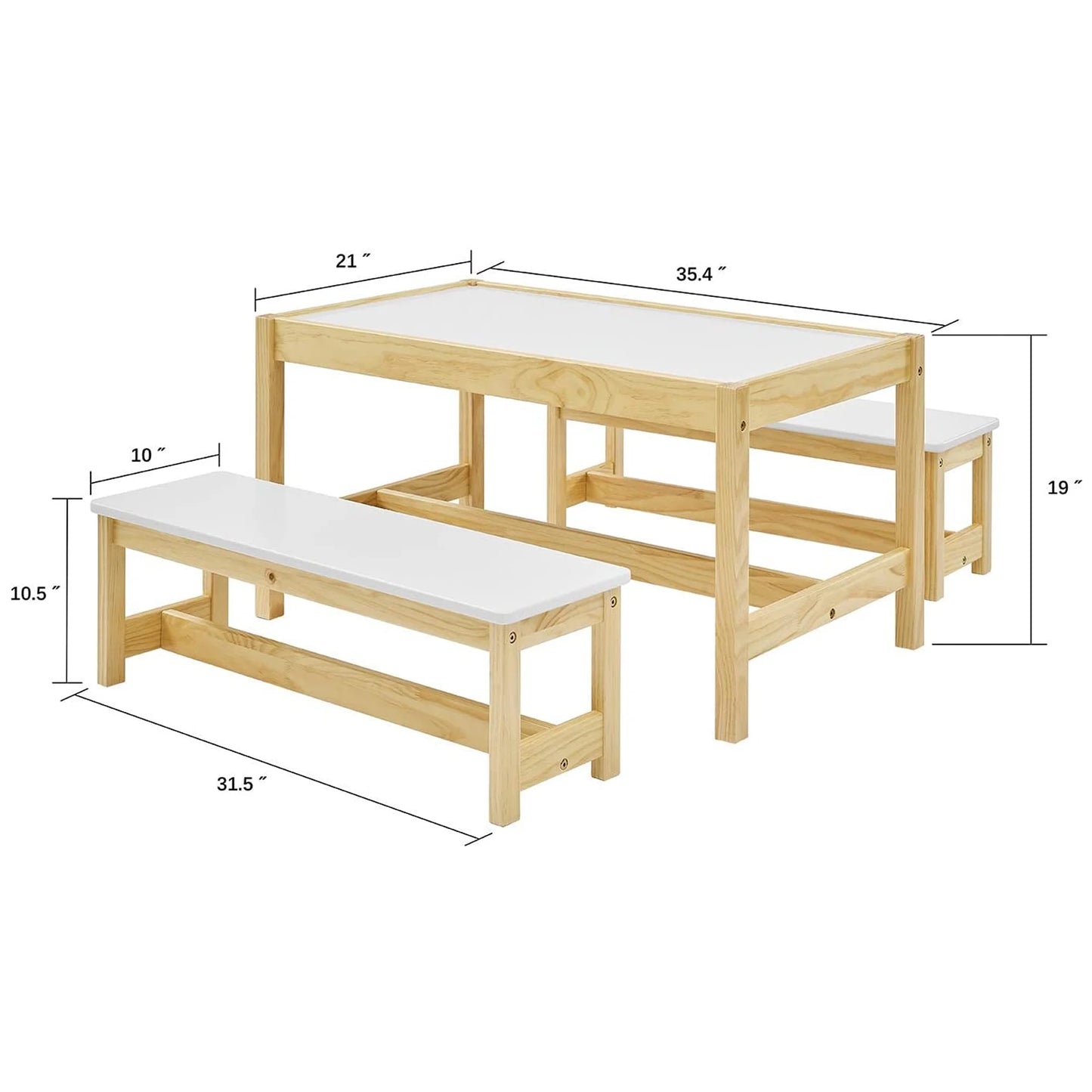 Wooden 3 in 1 Kids Toddlers Play Table and Bench Chair Set