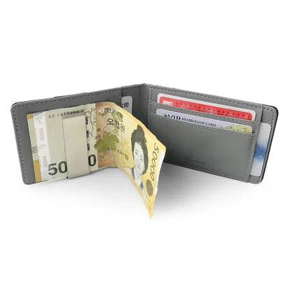 Hot Sale Fashion Solid Men'S Thin Bifold Money Clip Leather Wallet with a Metal Clamp Female ID Credit Card Purse Cash Holder