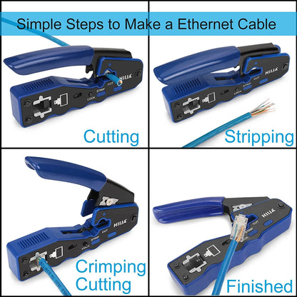 RJ45 Crimp Tool Kit, RJ45 Crimper Cat6 Crimping Tool Ethernet Crimper with 50PCS Cat5E Cat6 Connectors, 50PCS Covers