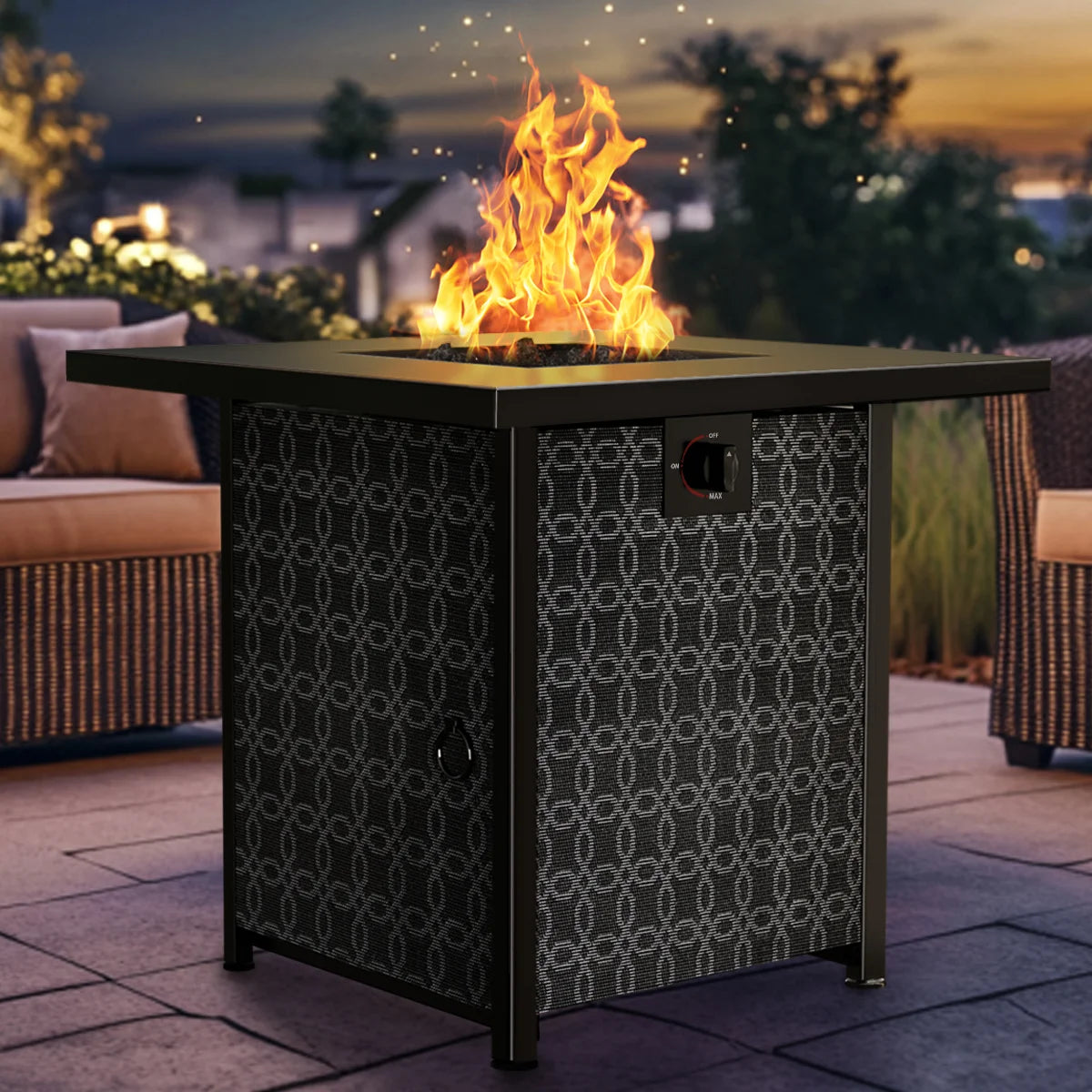 32" Outdoor Propane Fire Pit Table with Lid,Lava Rock and 50,000 BTU for Patio Garden Party