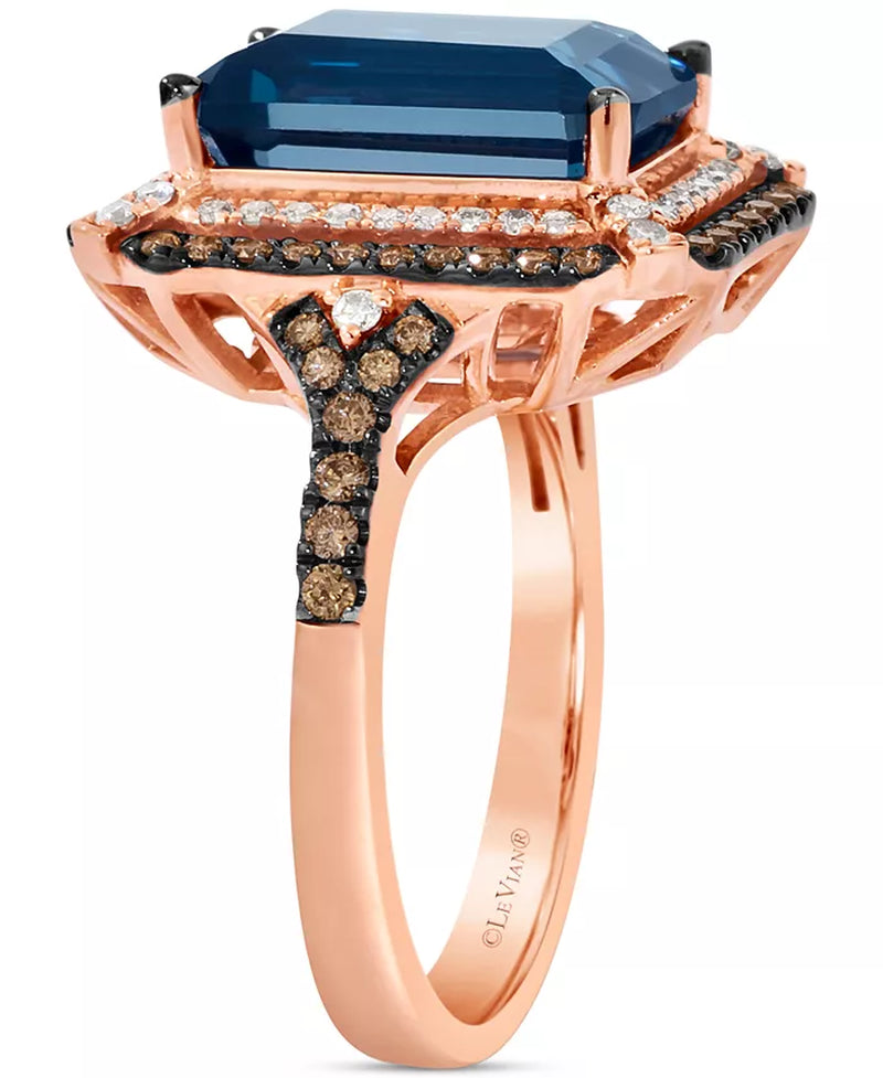 Deep Sea Blue Topaz (3-7/8 Ct. T.W.) & Diamond (5/8 Ct. T.W.) Double Halo Ring in 14K Rose Gold (Also Available in 14K White Gold or 14K Yellow Gold)