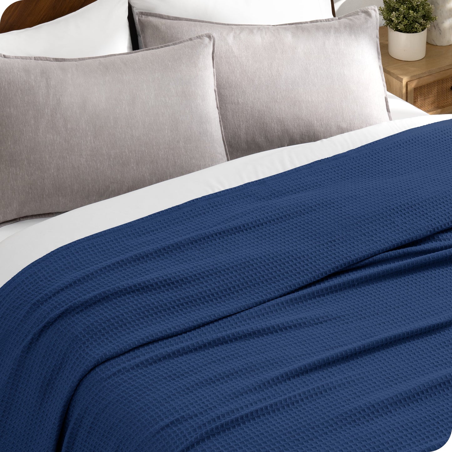 Waffle Blanket - 100% Cotton - Lightweight & Breathable - Full/Queen, Dark Blue