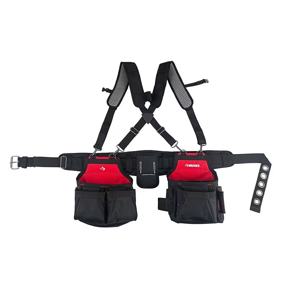 Contractors 2-Bag Work Tool Belt with Suspenders