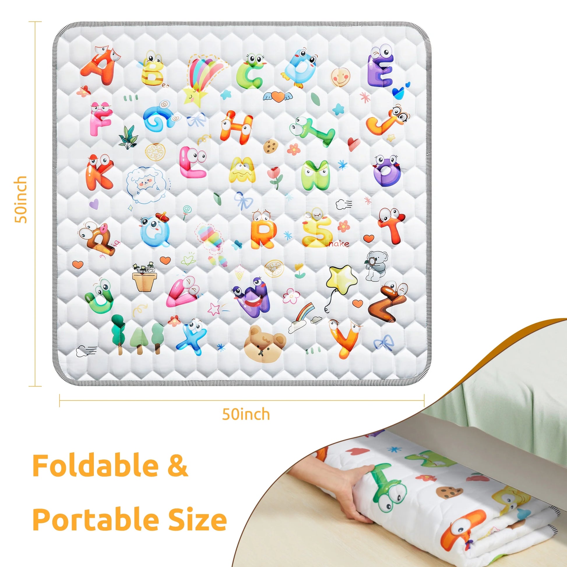 Baby Play Mat for Floor, Foldable Baby Play Mat 50" X 50",Thick One-Piece Crawling Tummy Time Mat, Non-Slip Cushioned Baby Playmat for Infants, Toddlers, and Washable Baby Plaype - Letter