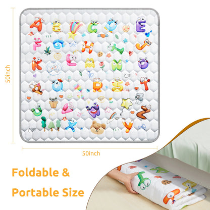 Baby Play Mat for Floor, Foldable Baby Play Mat 50" X 50",Thick One-Piece Crawling Tummy Time Mat, Non-Slip Cushioned Baby Playmat for Infants, Toddlers, and Washable Baby Plaype - Letter