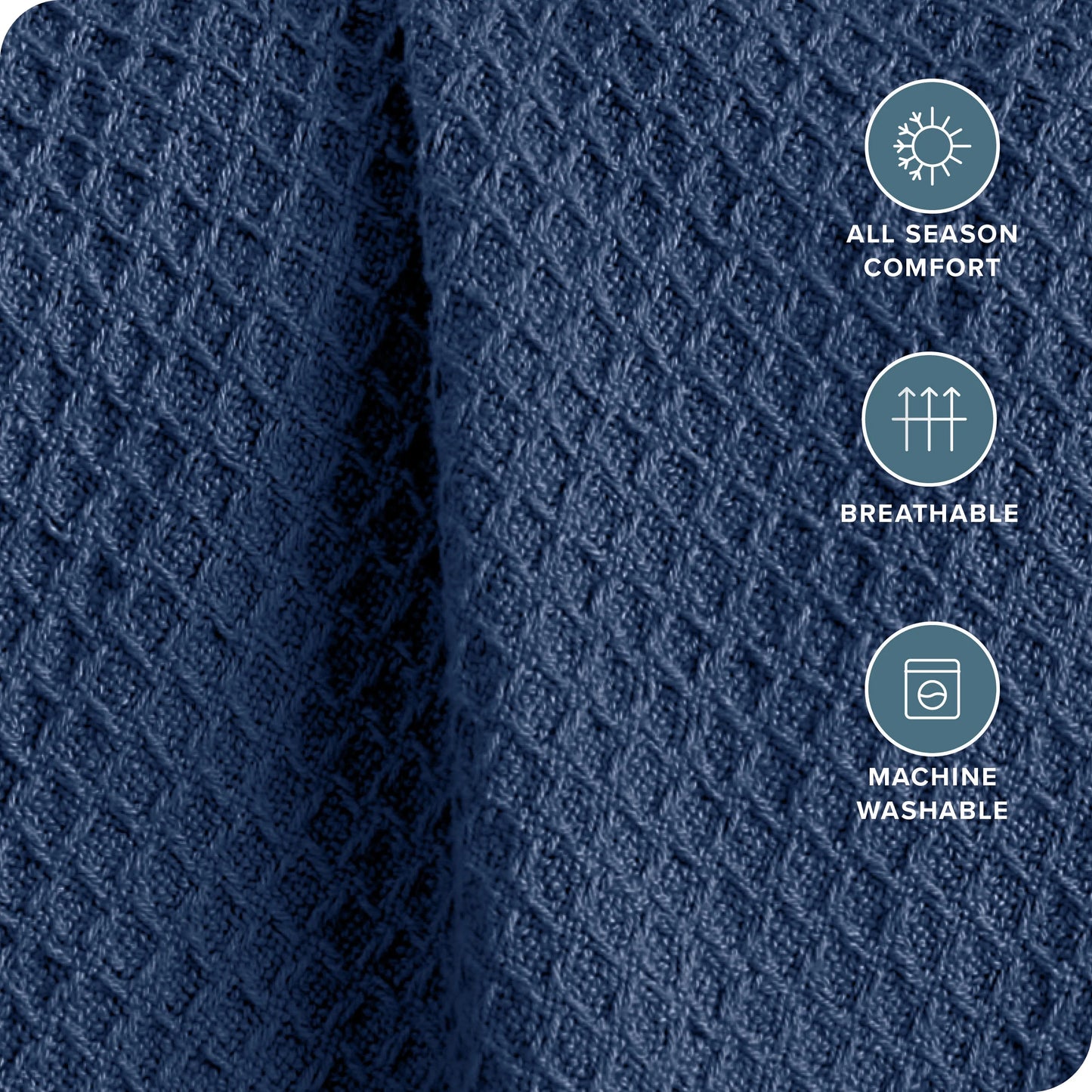 Waffle Blanket - 100% Cotton - Lightweight & Breathable - Full/Queen, Dark Blue