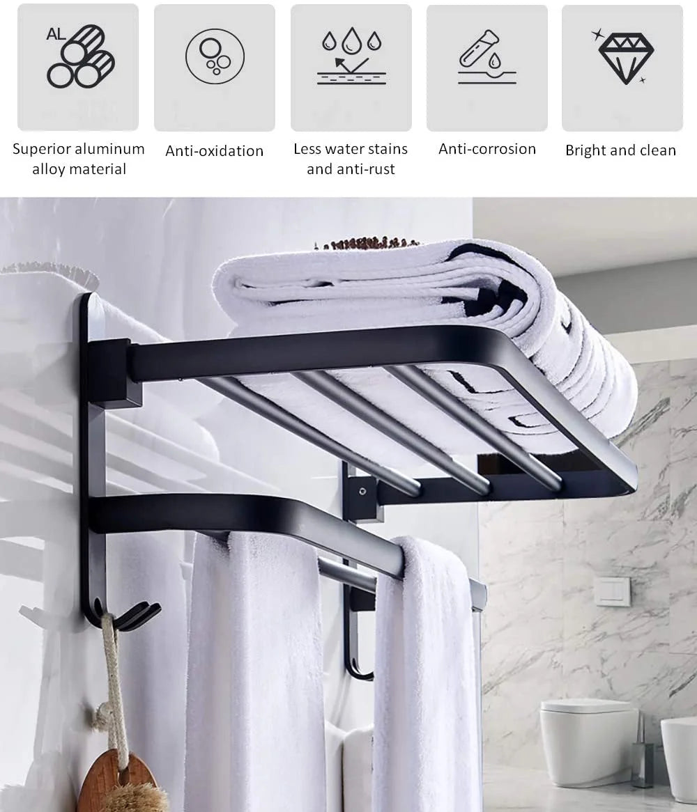 Towel Rack for Bathroom Towel Holder for Bathroom Wall Mounted,Black Towel Bar Storage