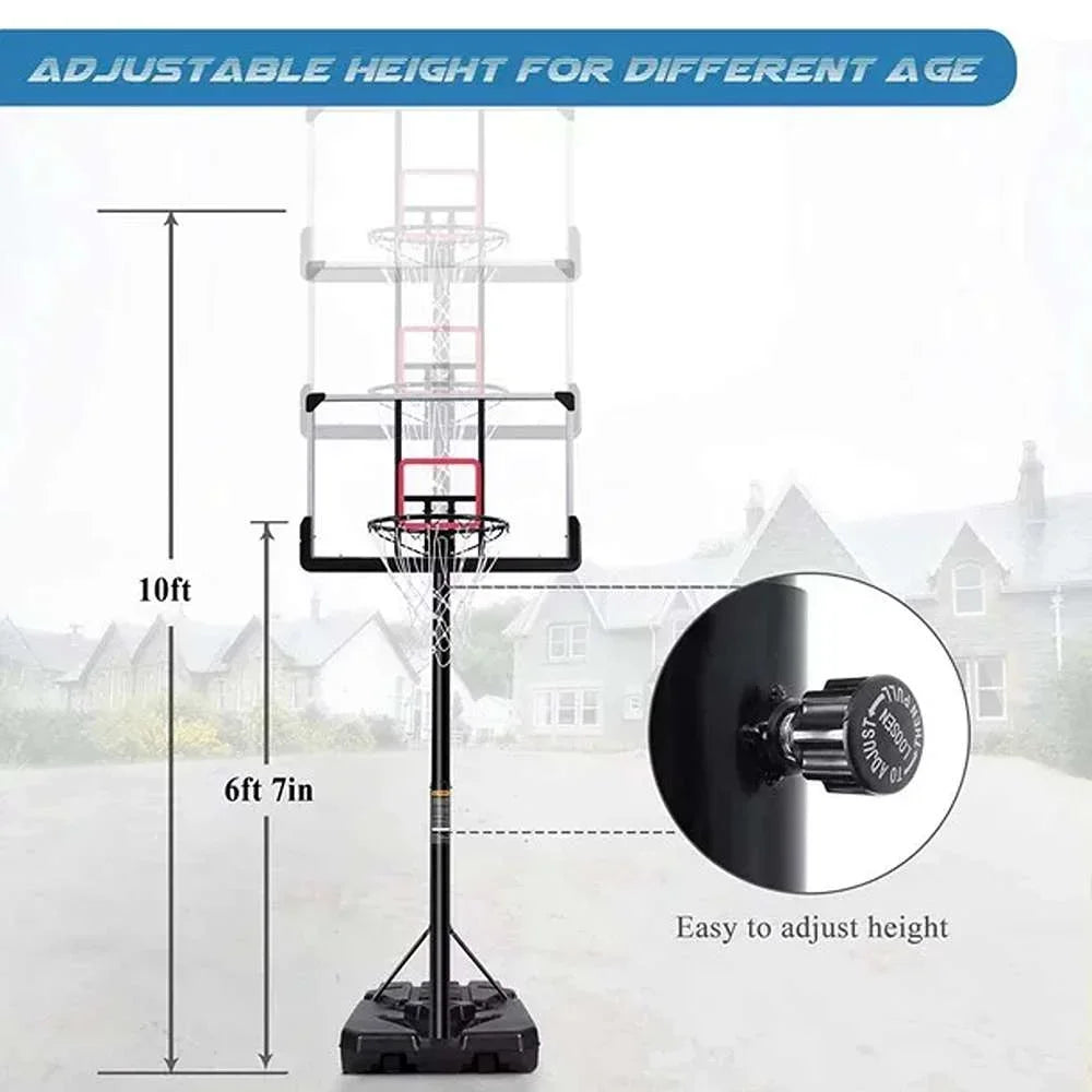 Basketball Hoop Portable Basketball System with Adjustable Height with Big Backboard & Large Base for Youth Adults Family Indoor Outdoor