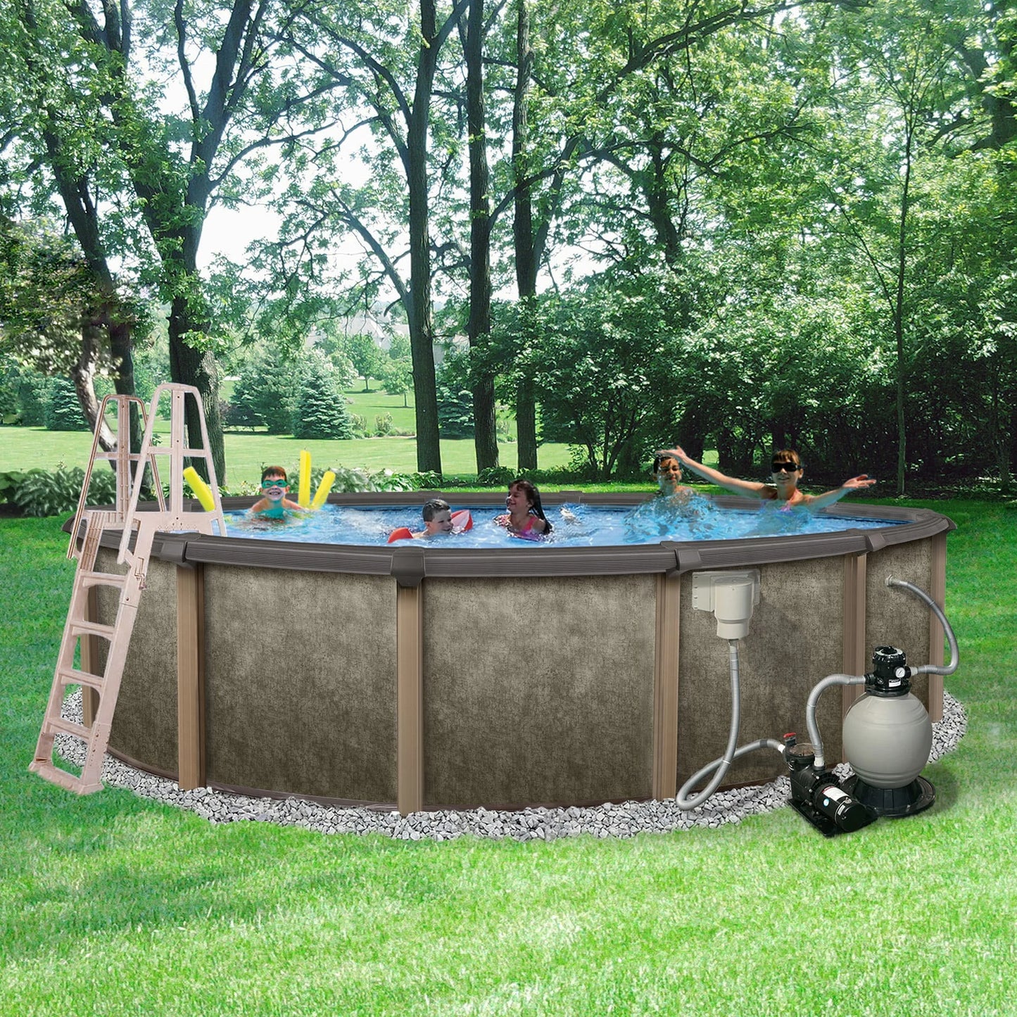 Riviera 27-Ft round 54-In Deep 8-In Top Rail Metal Wall Swimming Pool Package