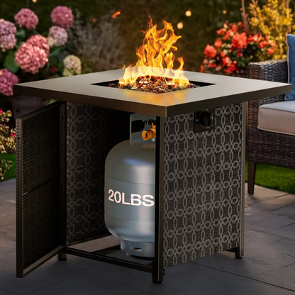 32" Outdoor Propane Fire Pit Table with Lid,Lava Rock and 50,000 BTU for Patio Garden Party