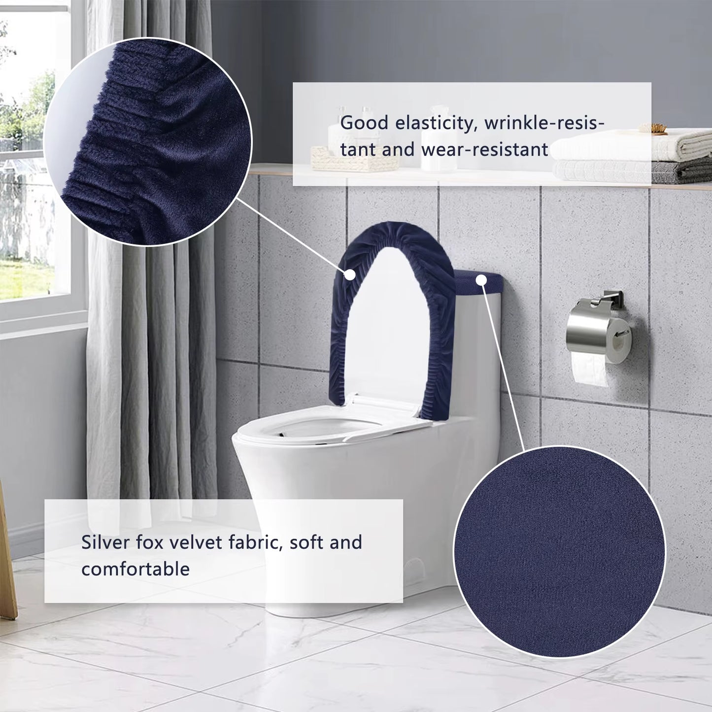 Toilet Tank Lid Cover Stretch Velvet Bathroom Toilet Cover Set Soft Comfortable Universal Toilet Cushion Bathroom Accessories