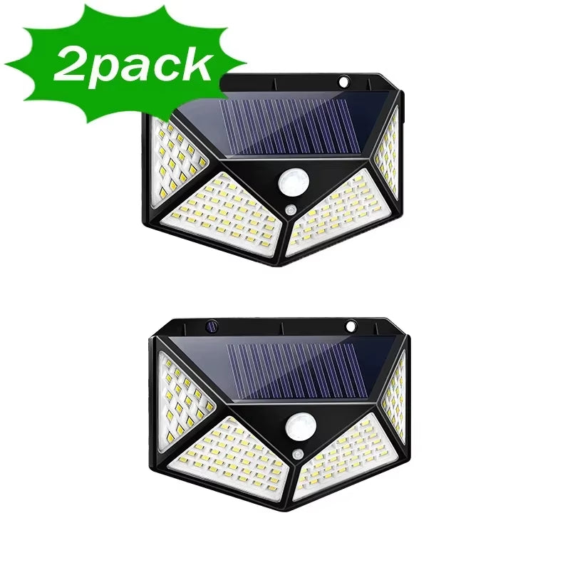 LED Solar Wall Lamp with Motion Sensor, 4 Sides, Luminous, Waterproof, Outdoor, Garden, Courtyard, 100 LED, 1-12Pcs