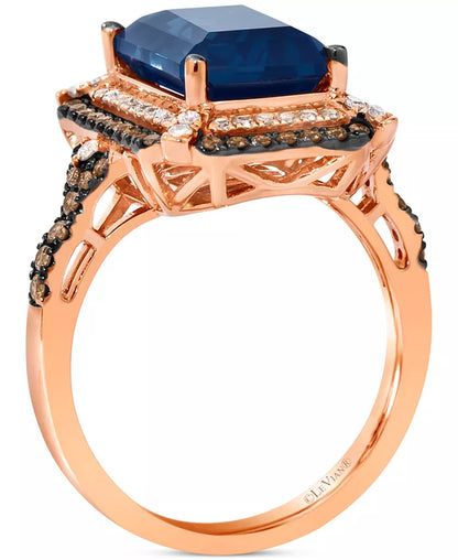 Deep Sea Blue Topaz (3-7/8 Ct. T.W.) & Diamond (5/8 Ct. T.W.) Double Halo Ring in 14K Rose Gold (Also Available in 14K White Gold or 14K Yellow Gold)