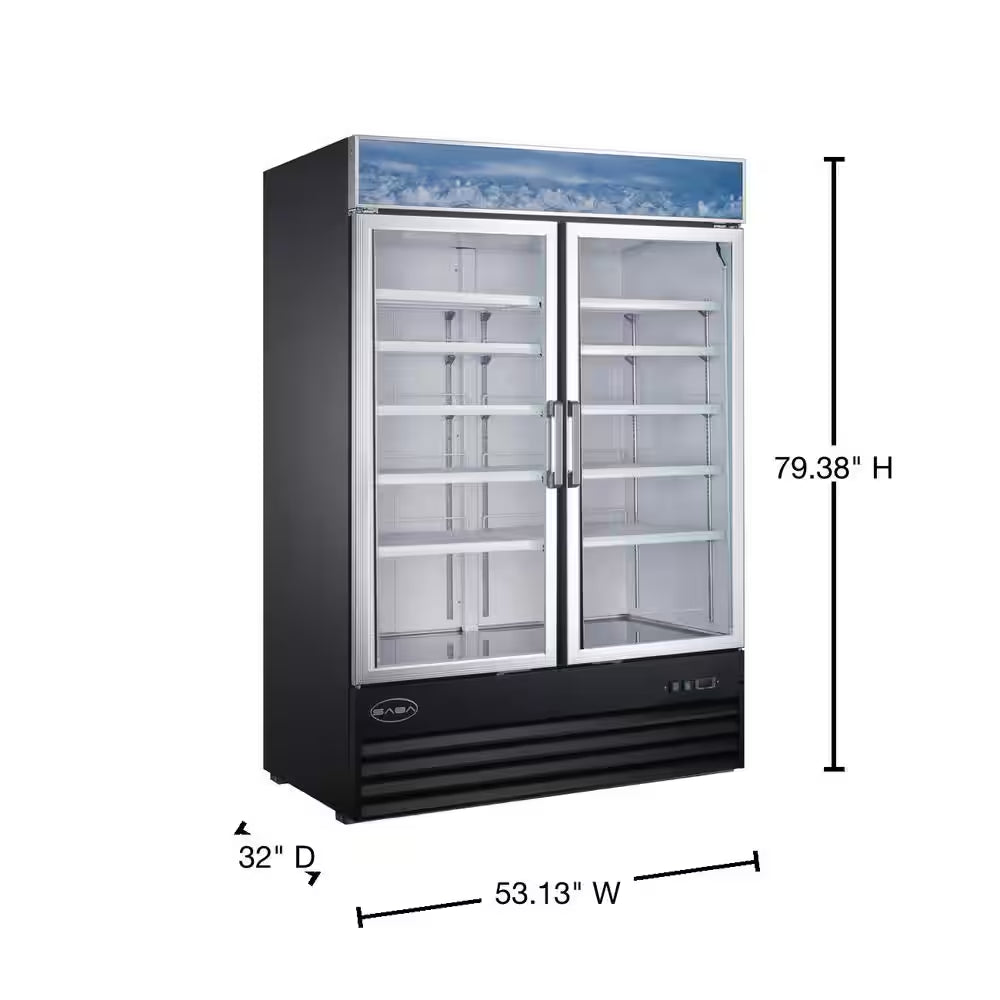 56 In. W 45 Cu. Ft. Two Glass Door Commercial Merchandiser Freezer Reach In