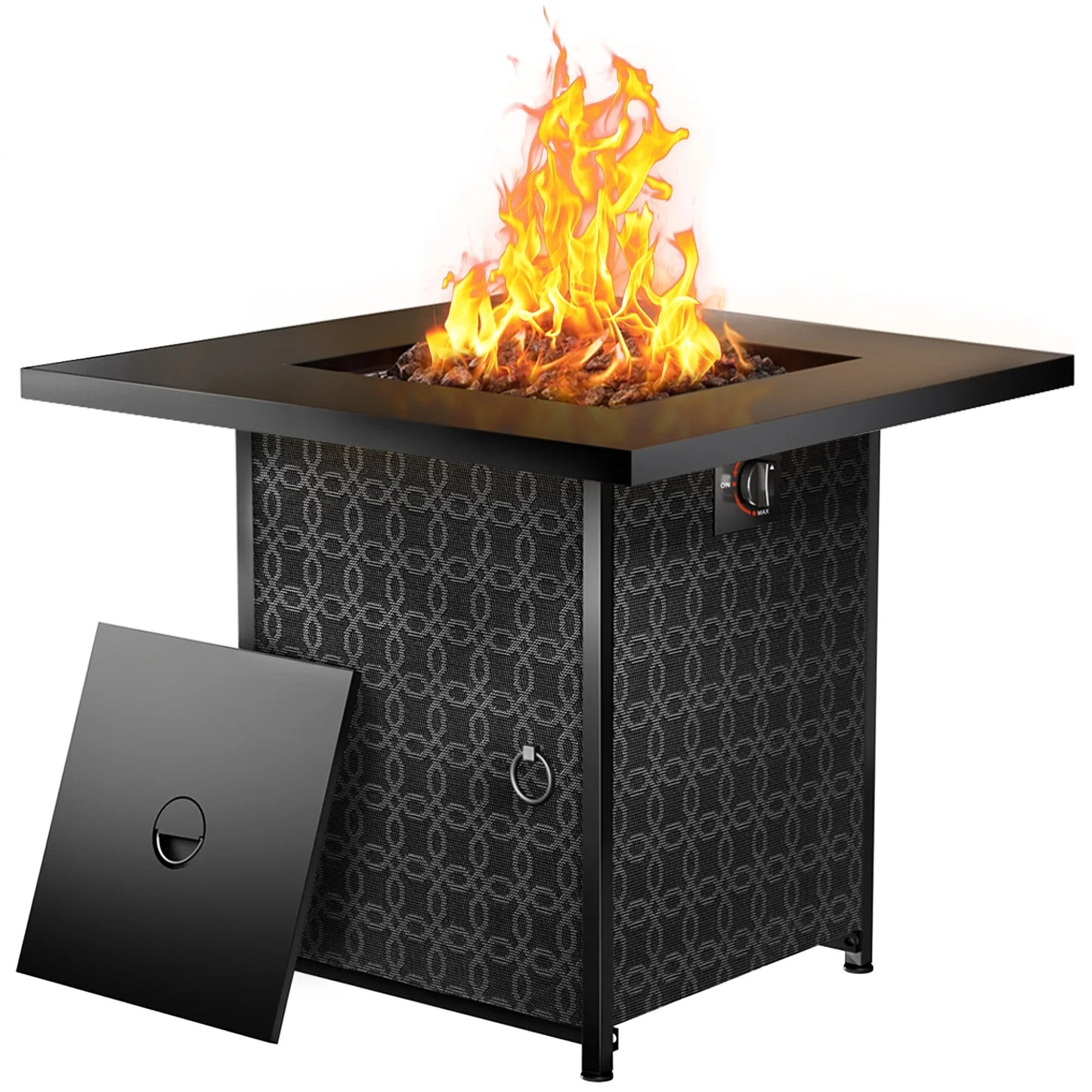 32" Outdoor Propane Fire Pit Table with Lid,Lava Rock and 50,000 BTU for Patio Garden Party