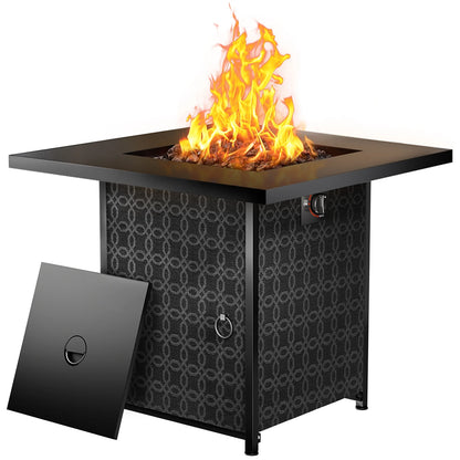 32" Outdoor Propane Fire Pit Table with Lid,Lava Rock and 50,000 BTU for Patio Garden Party